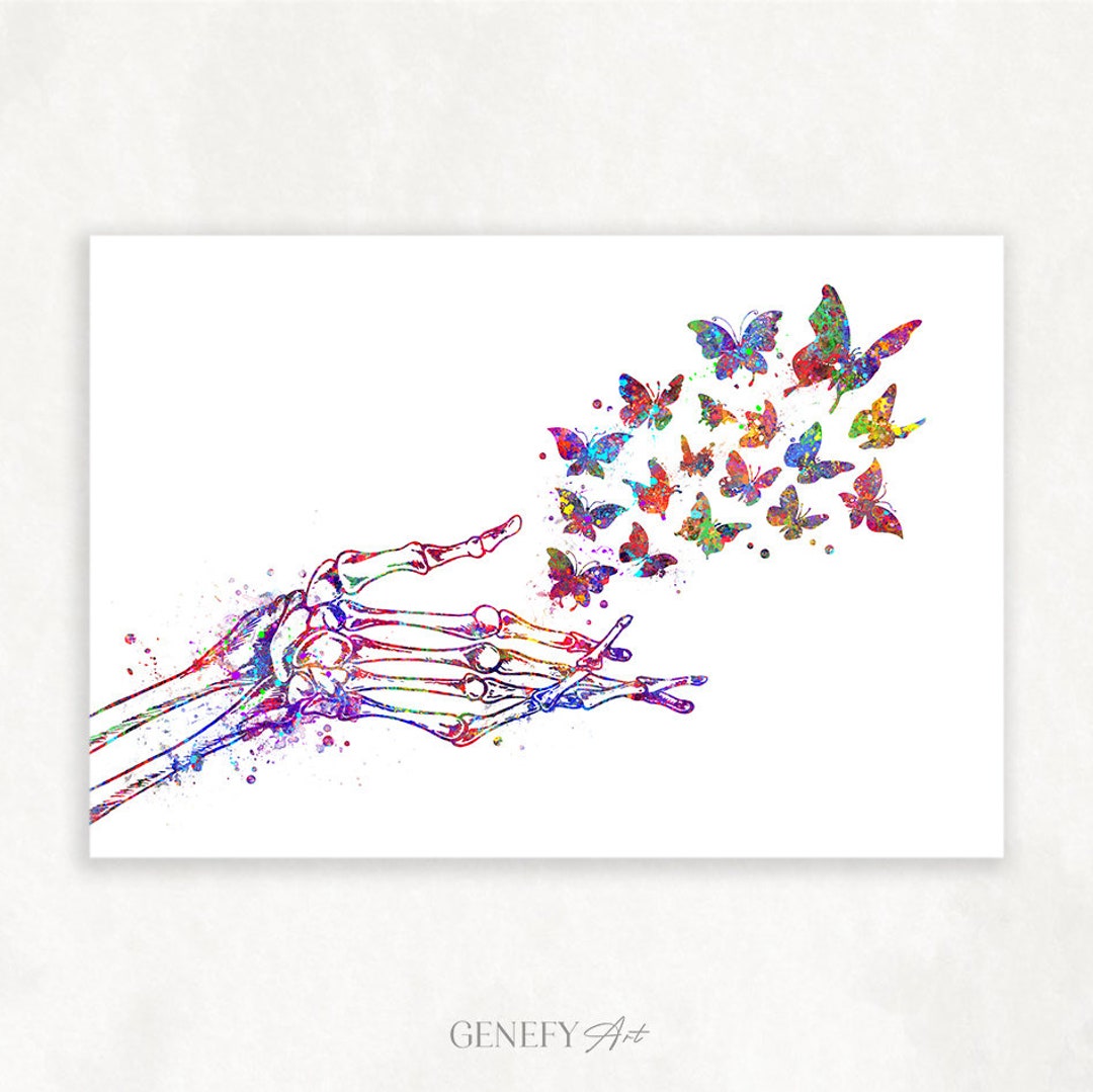 Skeleton Hand Releasing Butterflies Watercolour Art Print Etsy 日本