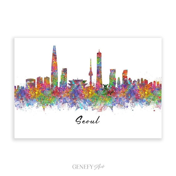 Seoul Skyline Watercolor Print: Cityscape Wall Art