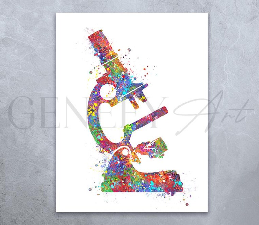 Microscope Watercolor Art Print: Bioscience Biology Poster - Etsy