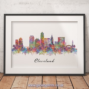 Impression d&#39;art aquarelle Cleveland Skyline - impression paysage urbain de Cleveland - impression d&#39;horizon de Cleveland - décoration murale d&#39;horizon de Cleveland