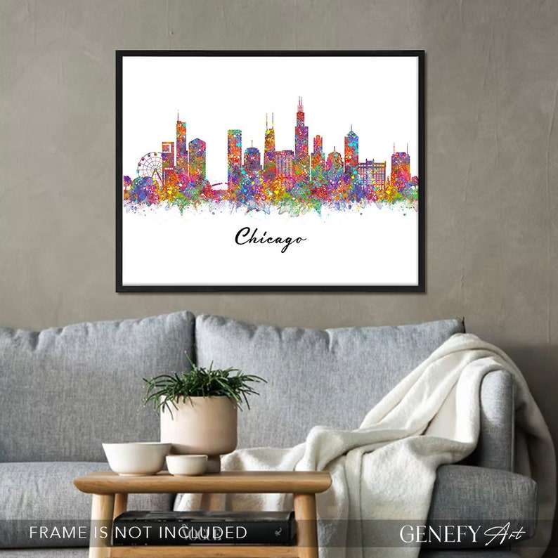 Chicago Skyline Watercolor Print Chicago Skyline Office - Etsy