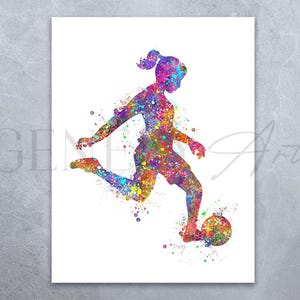 Soccer Girl Watercolor Art Print  - Female Soccer Poster - Gift for Daughter - Soccer Girl Poster - Soccer Wall Decor - Soccer Artwork