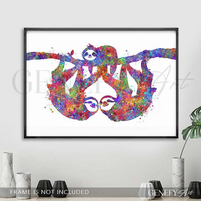 Sloth Family Watercolor Art Print – Colorful Animal Portrait - Etsy