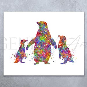 Penguin Family of 3 Watercolour Print - Penguin Family Prints - Family Poster - Family Portrait - Penguin Poster - Family Tree Poster