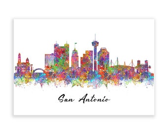 San Antonio Skyline Watercolor Art Print: Texas Cityscape