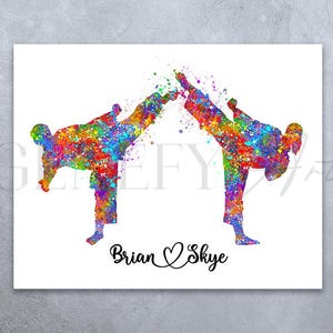 Personalisierter Taekwondo Paar Aquarell Druck - Taekwondo Kampfkunst Poster - Tae Kwon Do Kampfkunst Druck - Taekwondo Poster Druck