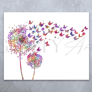 Dandelion and Butterflies Watercolour Art Print