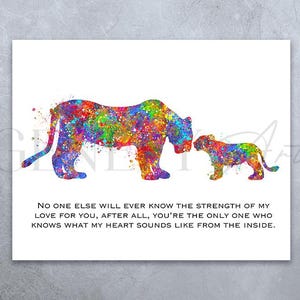 Lioness and Cub Watercolour Print - Family Quote Watercolor Art - Nursery Wall Art - Nursery Decor - Kids Birthday Gift