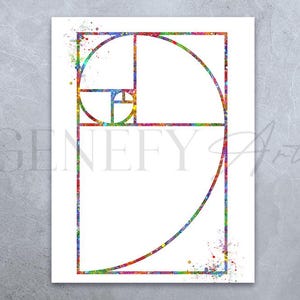 Fibonacci Spiral Watercolor Art Print  - Golden Spiral Watercolor Art - Logarithmic Spiral Art - Mathematics Art AS31