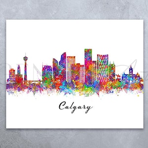 Calgary Skyline Watercolour Art Print - Calgary Cityscape Print - Calgary Skyline Print - Calgary Skyline Wall Decor - Housewarming Gift