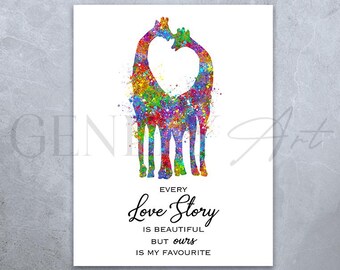 Giraffe Couple Watercolour Art Print - Anniversary Gift
