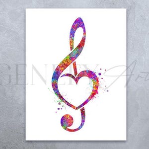 Solsleutel muzieknoot Art Print - solsleutel muziek symbool aquarel kunst - solsleutel muzieknoot muur decor - muziekstudio decor