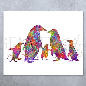 Penguin Family of 5 Watercolour Print - Family Prints - Family Poster - Family Portrait - Penguin Poster - Family Tree Poster