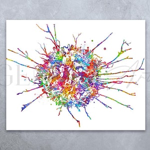 Cytotoxic T Cell Watercolour Art Print - T Cell  Medical Art - Medical Poster - T Cells Poster - Chemotherapy Art - Biology Art