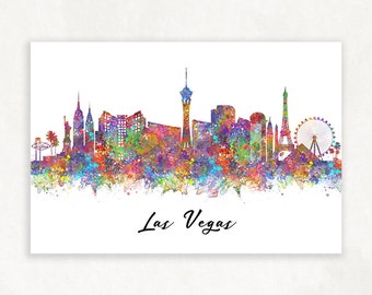 Las Vegas Skyline Watercolour Art Print - Las Vegas Nevada Wall Decor - Las Vegas Skyline Print - Nevada Cityscape Decoration