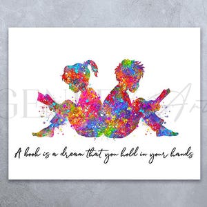 Jungen und Mädchen Lesebuch Aquarell Druck - Lesegewohnheit Aquarell Kunst - Kinderzimmer Wandkunst - Geschenk für Kinder - Kinderzimmer Dekor