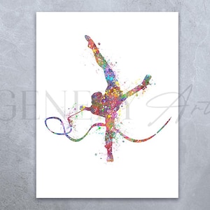Rhythmic Gymnastics Watercolour Art Print  - Rhythmic Gymnastics Ribbon Poster - Gift for Gymnast - Gymnastics Poster - Gymnastics Print