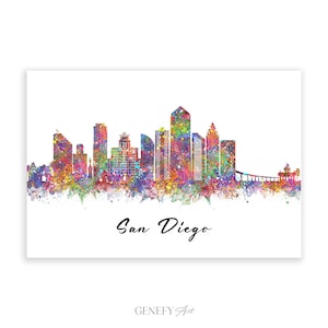 San Diego Skyline Watercolor Print - San Diego Skyline Print - San Diego Wall Decor - San Diego Skyline Painting - San Diego Cityscape