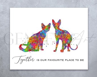 Cat Couple Watercolor Art Print – Love Quote, Anniversary Gift