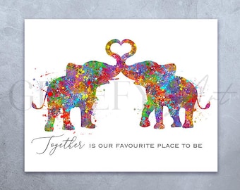 Elephant Love Quote Watercolour Art Print - Elephant Couple Print - Couple Prints - Couple Portrait - Anniversary Gift - Valentines Day Gift