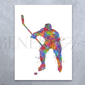 Ice Hockey Player Wall Art - Ice Hockey Player Watercolor Print - Winter Sports Watercolor Art - Gift for Him - Ice Hockey Gift