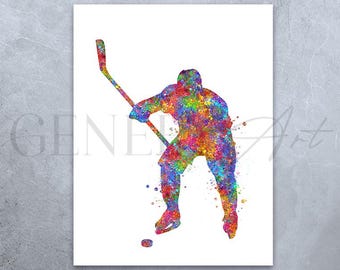 Ice Hockey Player Watercolor Art Print: Winter Sports Gift