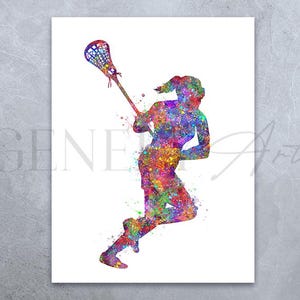 Lacrosse Player Watercolor Art Print: Sports Poster