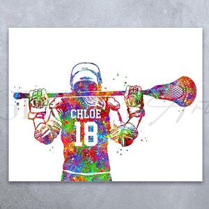 Personalized Lacrosse Player Watercolor Art Print: Sports Room Decor