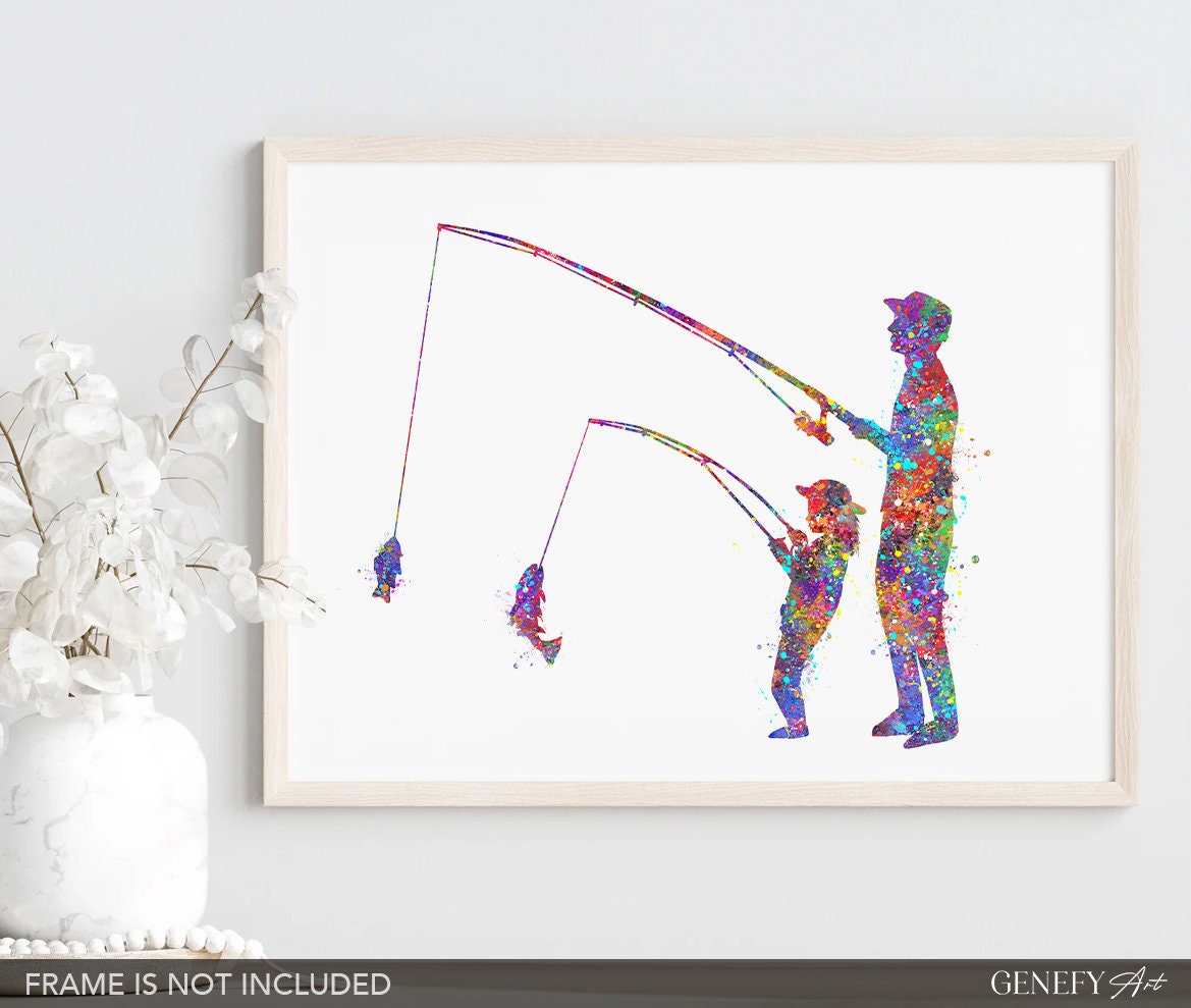 Father \u0026 Daughter Fishing Art Print: Watercolor Silhouette Poster - Etsy, image size:1169x989
