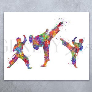 Mother and Sons Taekwondo Watercolour Art Print - Taekwondo Martial Arts Poster - Tae Kwon Do Martial Arts Print