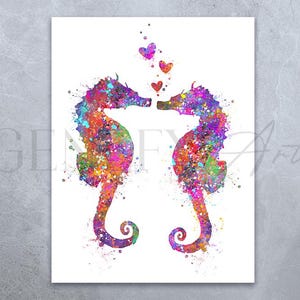 Seepferdchen Paar Aquarell Art Print - Seepferdchen Wandkunst - Paar Drucke - Jubiläumsgeschenk - Hochzeitsgeschenk Ideen - Valentinstagsgeschenk