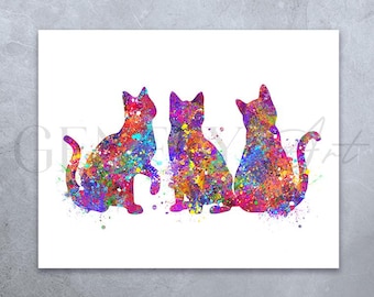 Colorful Cat Watercolor Art Print: Modern Cat Portrait