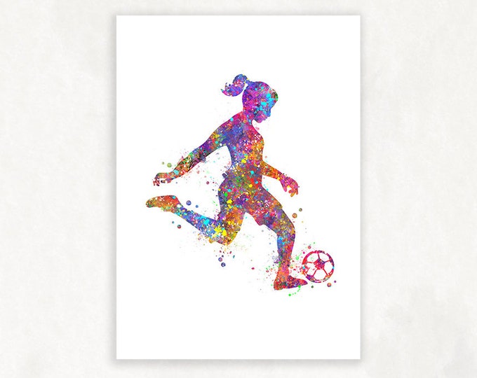 Soccer Girl Watercolor Art Print  - Female Soccer Poster - Gift for Daughter - Soccer Girl Poster - Soccer Wall Decor - Soccer Artwork