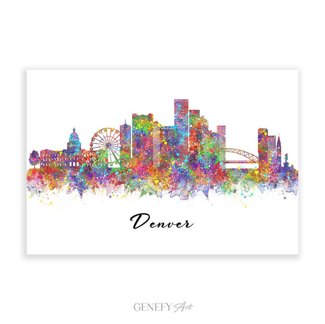 Denver Skyline Watercolour Art Print Denver Cityscape Print Denver