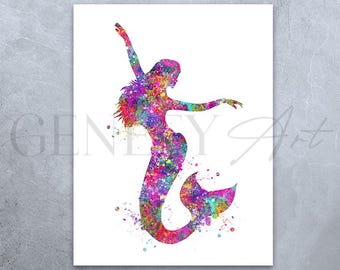 Mermaid Watercolor Art Print: Fantasy Decor