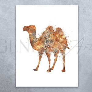 Impresión artística de acuarela de camello - Impresiones de camellos - Póster de camello - Retrato de camello - Póster de animales del desierto - Póster de vida silvestre - Impresión de joroba de camello