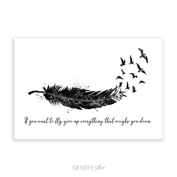 Vogels Feather Quote Aquacolour Art Print - Inspirerende Citaten - Motiverende Citaten - Inspirerende Citaten - Never Give Up Quotes Wall Art