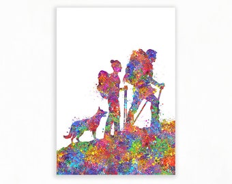 Wanderpärchen Schäferhund Aquarell Kunstdruck