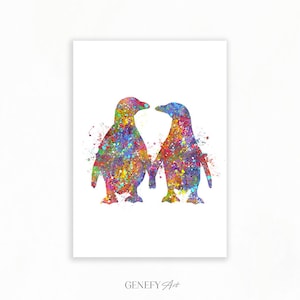 Penguin Couple Watercolor Print - Family Portrait Print - Couple Prints - Couple Portrait - Anniversary Gift - Valentines Day Gift