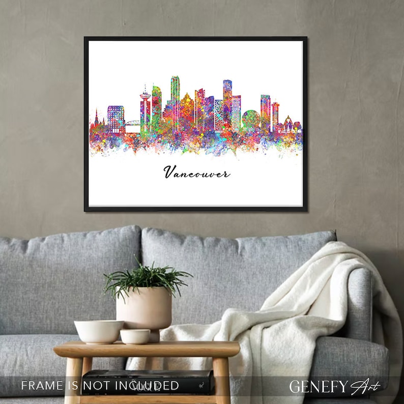 Vancouver Skyline Watercolour Art Print Vancouver Cityscape Print Vancouver Skyline Print Vancouver Skyline Wall Decor image 5