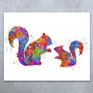 Squirrel Mother and Baby Watercolor Art Print - Gift for Family - Animal Prints  - Squirrel Poster - Family Gift Ideas - Squirrel Family Art
