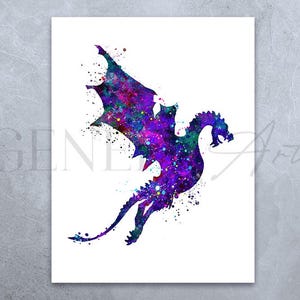 Dragon Watercolour Art Print - Dragon Nursery Wall Art - Dragon Nursery Decor - Dragon Poster - Dragon Prints - Dragon Wall Art
