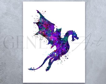 Dragon Watercolor Art Print: Nursery Wall Decor