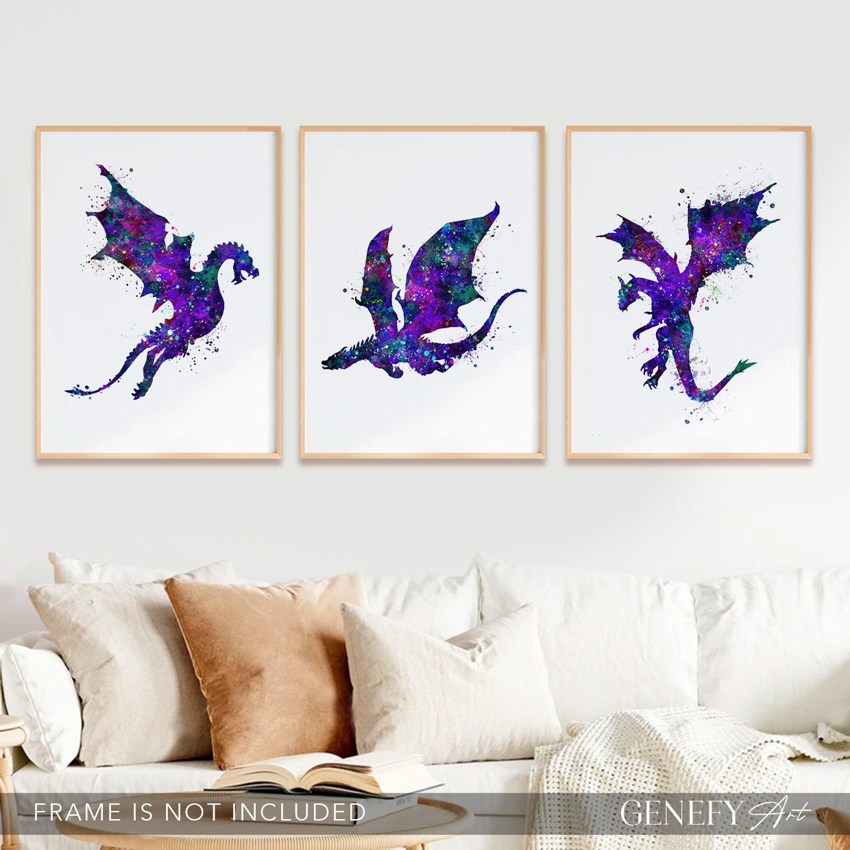 Purple Dragon Watercolor Art Print Set: Fantasy Nursery Decor - Etsy