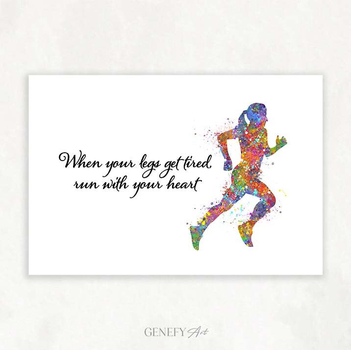 Female Runner Quote Watercolor Print Runner Woman Poster Etsy