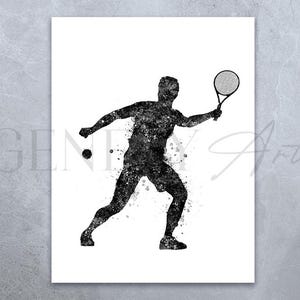 Male Tennis Player Black and White Watercolour Art Print - Tennis Player Poster - Gift for Son - Tennis Player Print - Tennis  Artwork