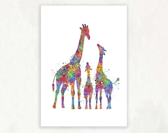 Giraffe Watercolour Art Print - Giraffe Family Prints - Giraffe Poster - Nursery Wall Art - Nursery Decor - Housewarming Gift - Family Gift