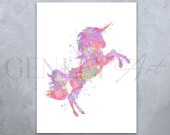 Watercolor Unicorn Art Print: Colorful Portrait Poster