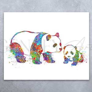 Mother and Baby Panda Watercolour Art Print - Panda Nursery Wall Art - Panda Nursery Decor - Panda Prints - Panda Abstract Art