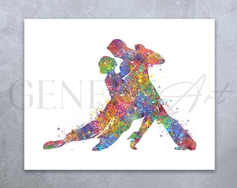 Salsa Dance Art Print: Couple Dancing Watercolor Poster
